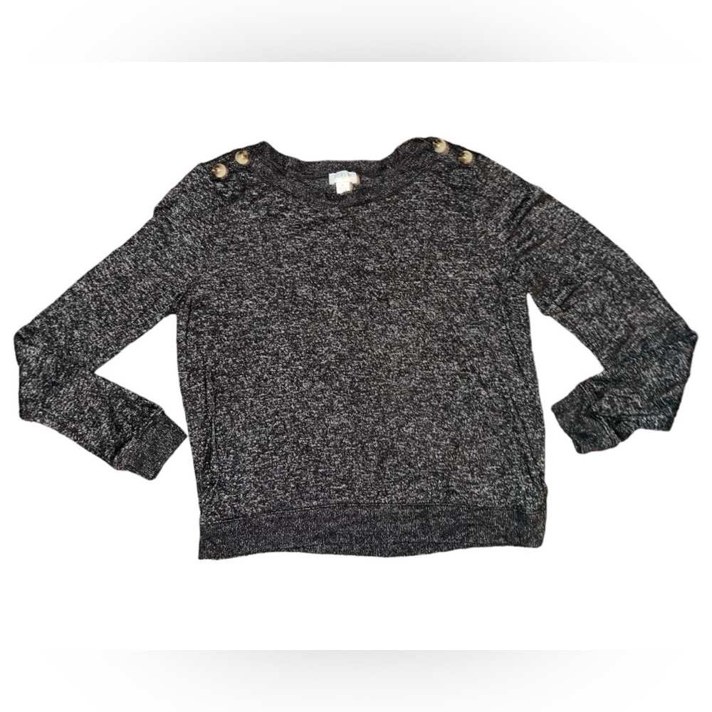 J. Crew Black Button Shoulder Top